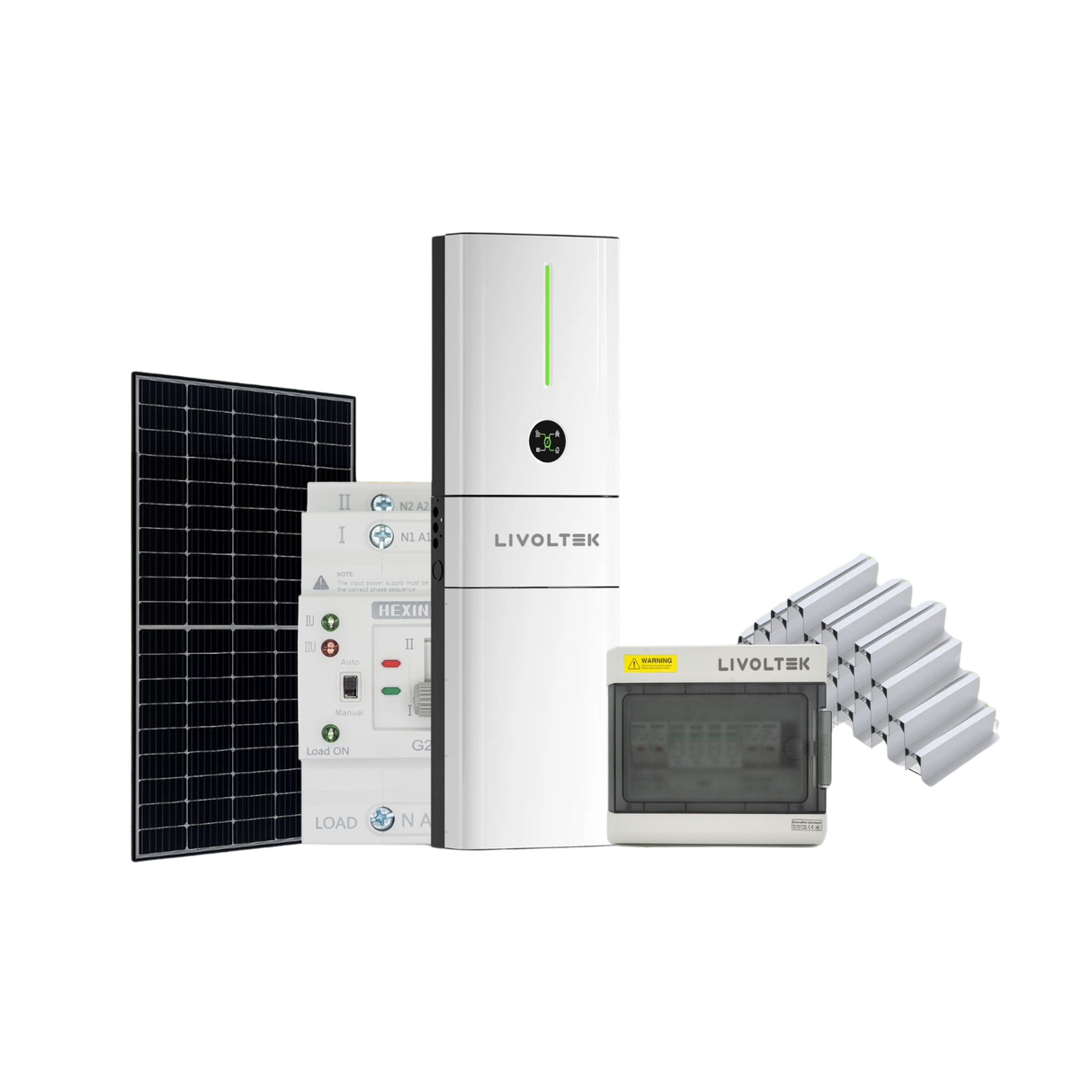 Sistem Fotovoltaic Complet Invertor Livoltek 3kWh + Baterie Livoltek 5kW, compus din 7 Panouri Fotovoltaice Trina Vertex S+ Cu Putere De 450W, ATS, Tablou Protectii DC + Stuctura Prindere Pentru Acoperis Tip Tabla